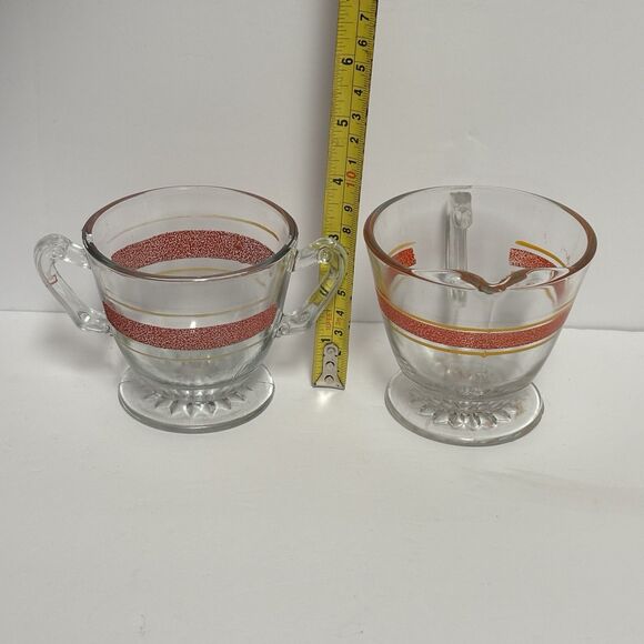 1940's KENT Glass Vacuum Coffee Cream & Sugar Red Frost Set Chicago - Picture 4 of 13